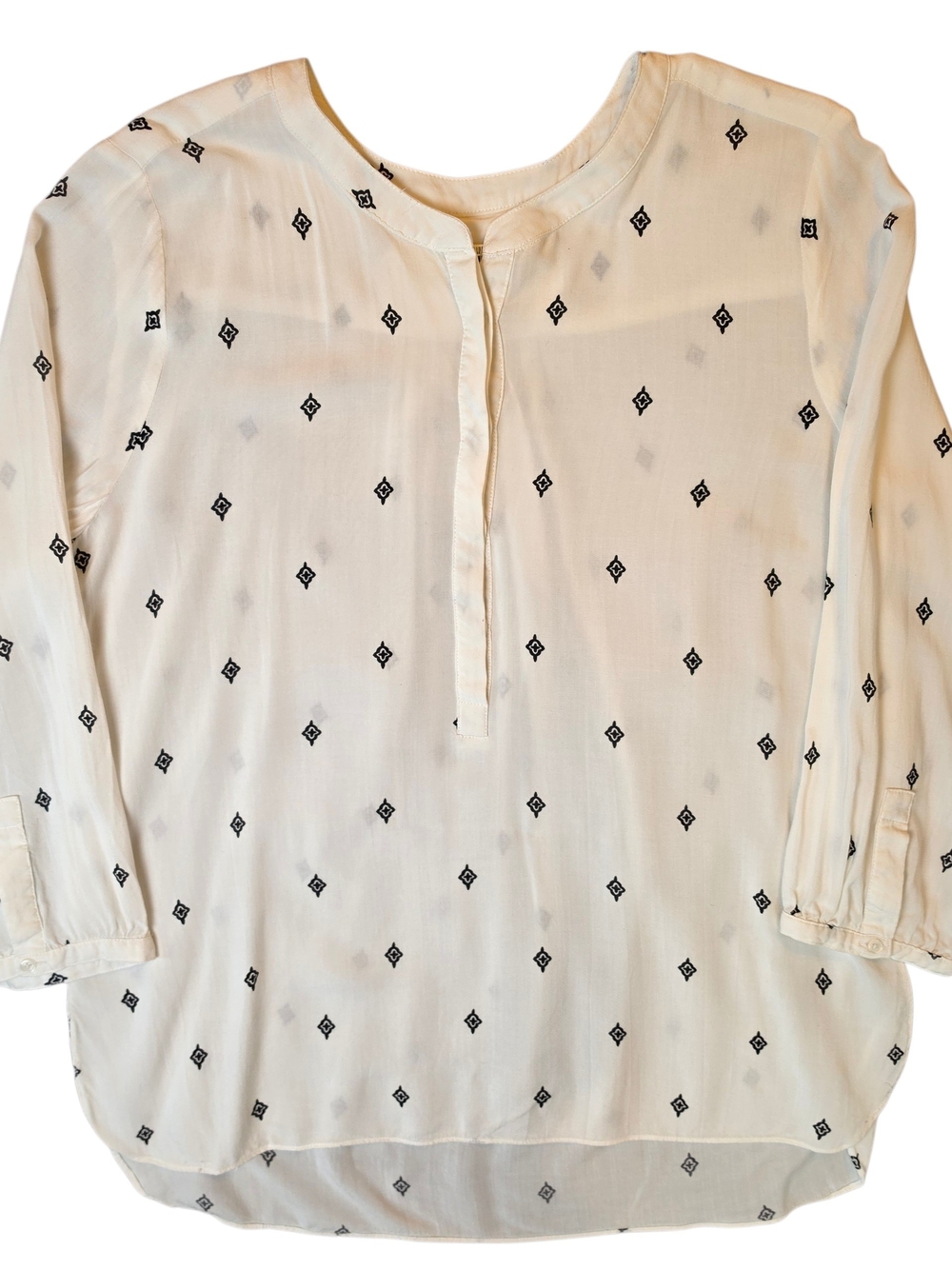 Hatley Blouse Womans Medium White Black Geometric Aztec Bohemian Hippie Fairy
